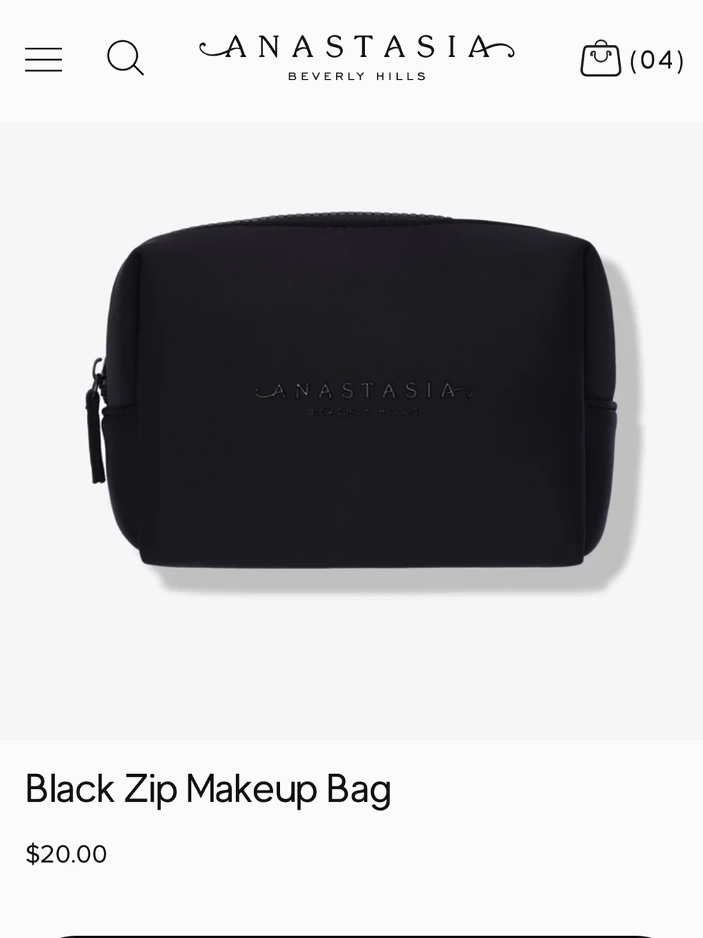 Anastasia Matte Black Toiletry Pouch with Zip